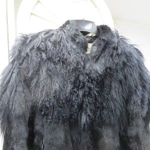 Black REAL Mongolan Lamb Cropped Jacket VINTAGE L